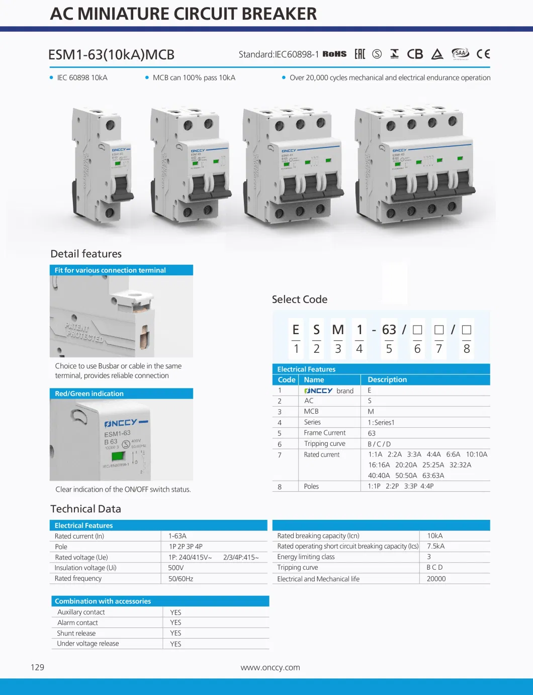 AC 230V 230V 400V 1p 4p 100A Mini MCB Circuit Breaker