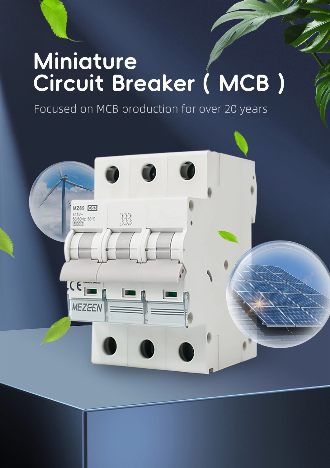 Mz65 Three Phase AC MCB Circuit Breaker Mini 63A 3pole for dB MCB Enclosure