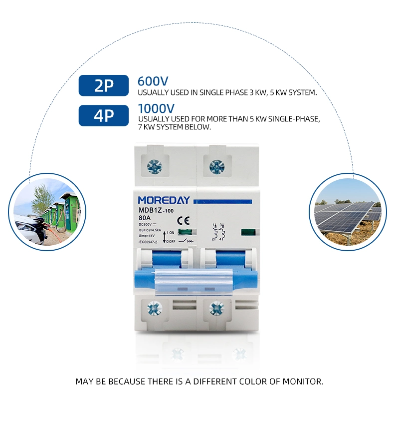 Moreday MCB Dz47-125 Circuit Breaker Electric 1p 63A 80A 100A 125A Plastic Recycling Machinery MCB DC 2 Pole 240V 1A ~125A