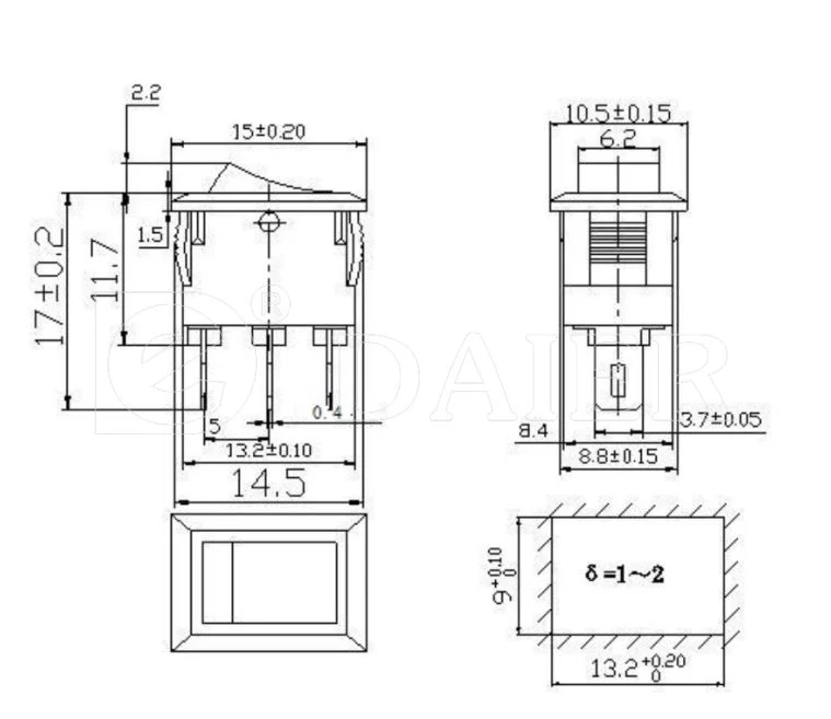 6A 125VAC on on Mini Kcd5 Rocker Switch T85