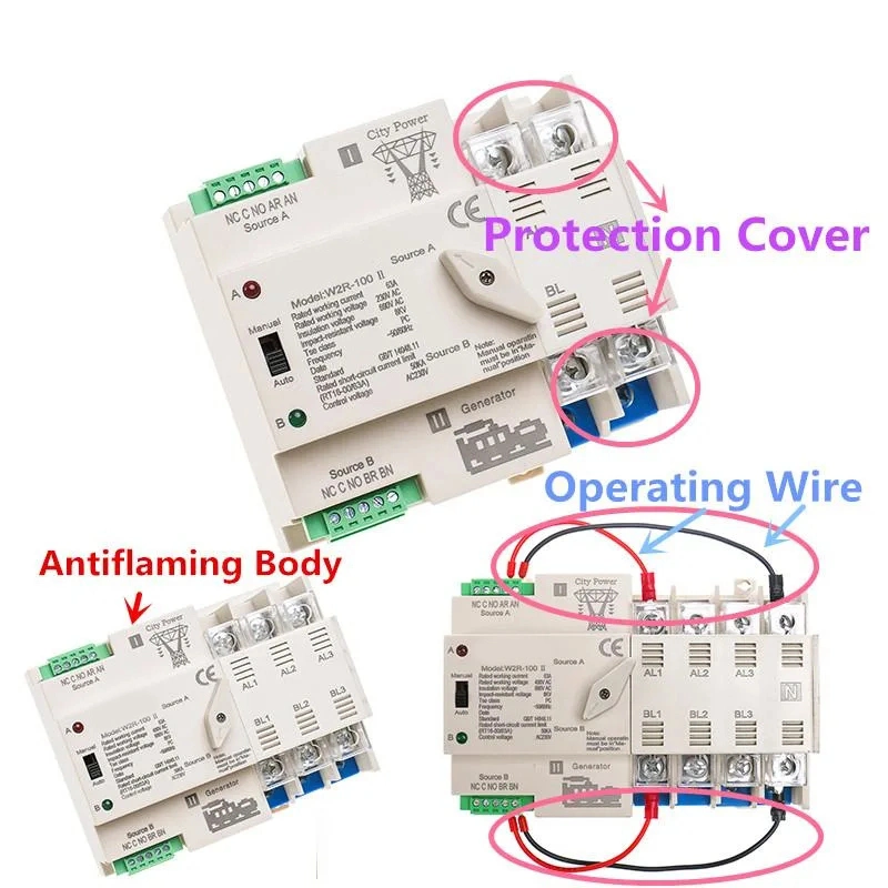 Automatic Transfer Switch Mini ATS Electrical Selector Switch DIN Rail Type 2p/3p/4p ATS Regular Type Dual Power ATS Electrical Switch