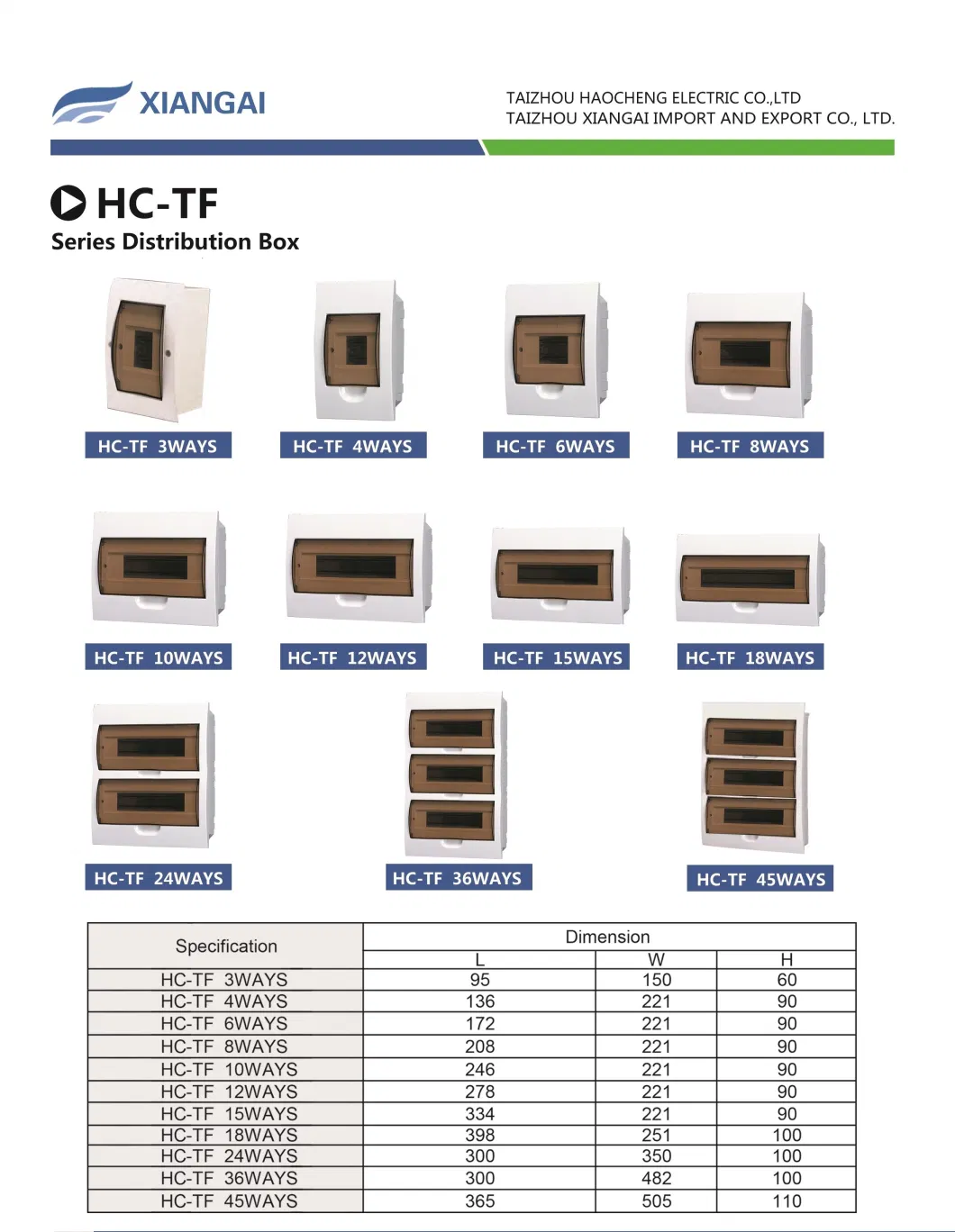 Hc-Ts 2ways 3ways Tsm Surface Type DIN Rail Plastic Distribution Box Distribution Board Factory
