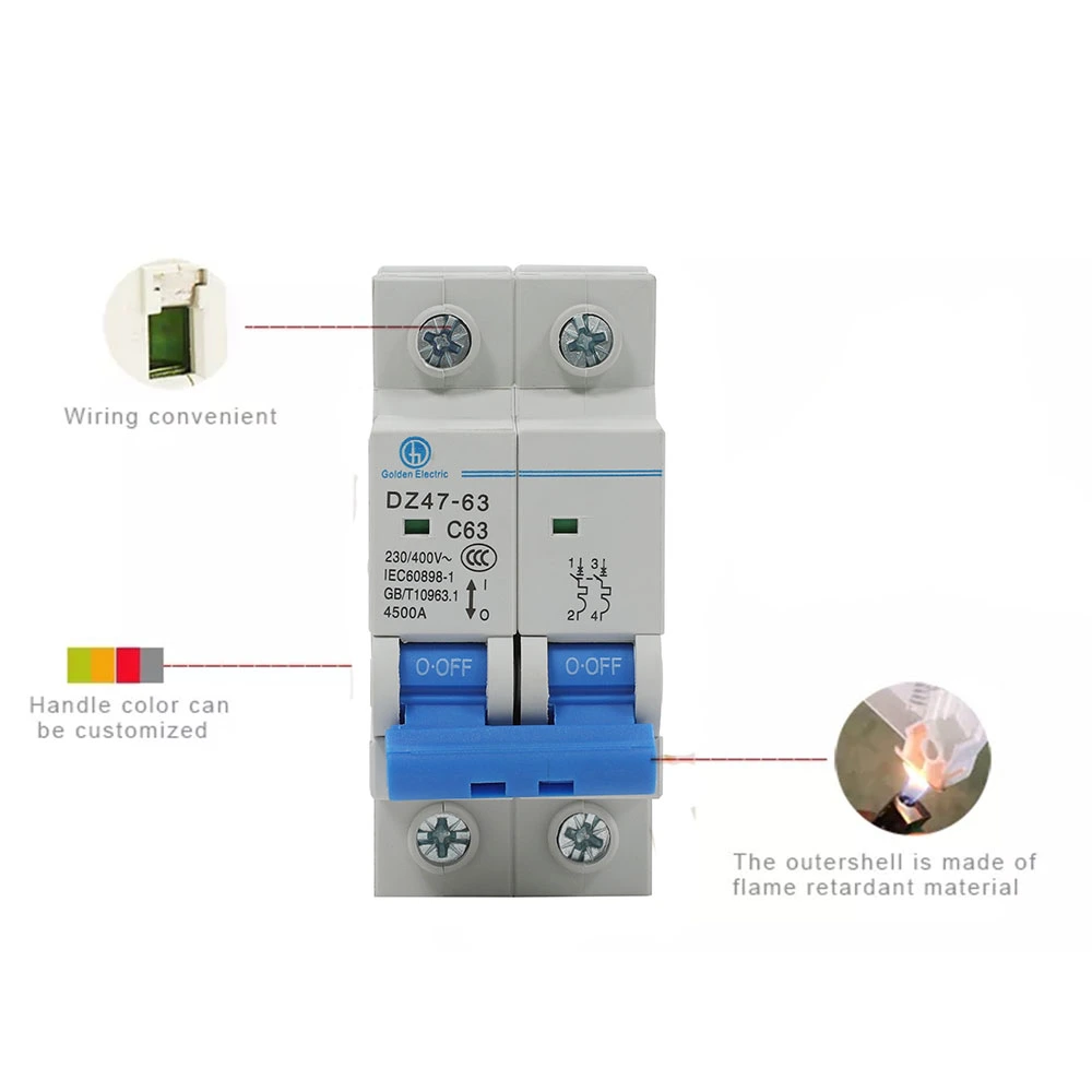 MCB Dz47 AC 230/400V 16A 20A 25A 32A 63A Electrical Circuit Breaker 1p/2p/3p/4p Miniature Circuit Breaker