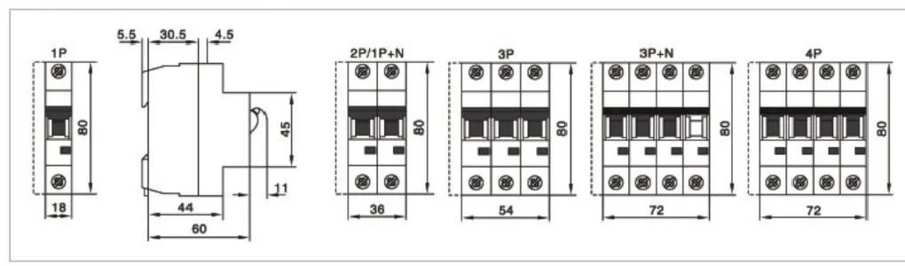 MCB Miniature Circuit Breaker, 1A-63A, Breaking Capacity 4.5ka/6ka.
