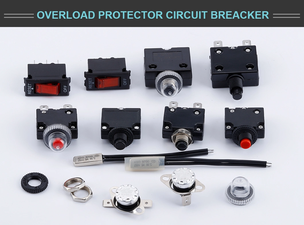 Good Quality 7-15A 2 Pin Terminals Red Actuator Overload Protection Circuit Breaker with Quick Connect Terminals