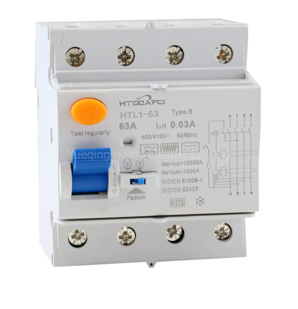 63A B Type RCCB Circuit Breaker for EV Charger Wallbox 4 Pole RCD 10ka 30mA RCCB Type B