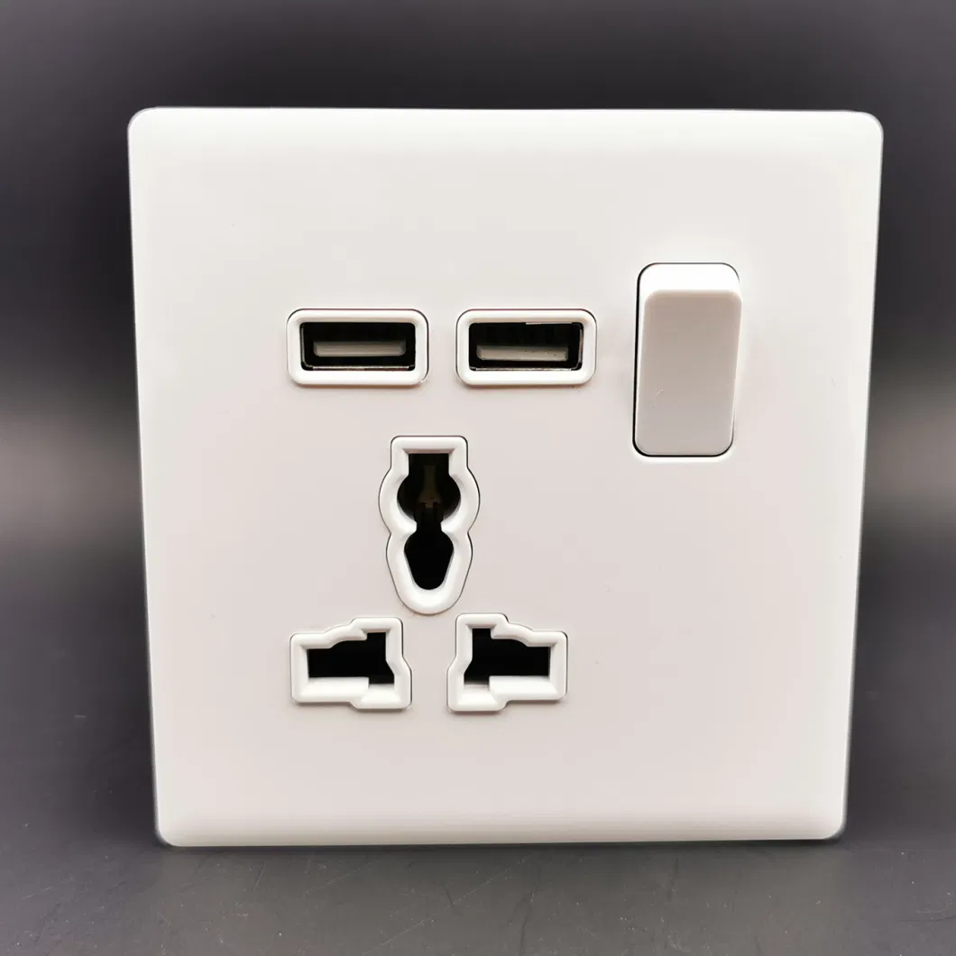 Wall Socket Double Switched with 2USB and 1 Type C Fast Charging 13 AMP 2 Gang Gray Electric Socket