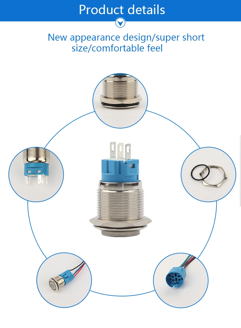 16mm DC 24V Momentary Latching Metal Mini Waterproof 3 Pin Position 3A Push Button Switch