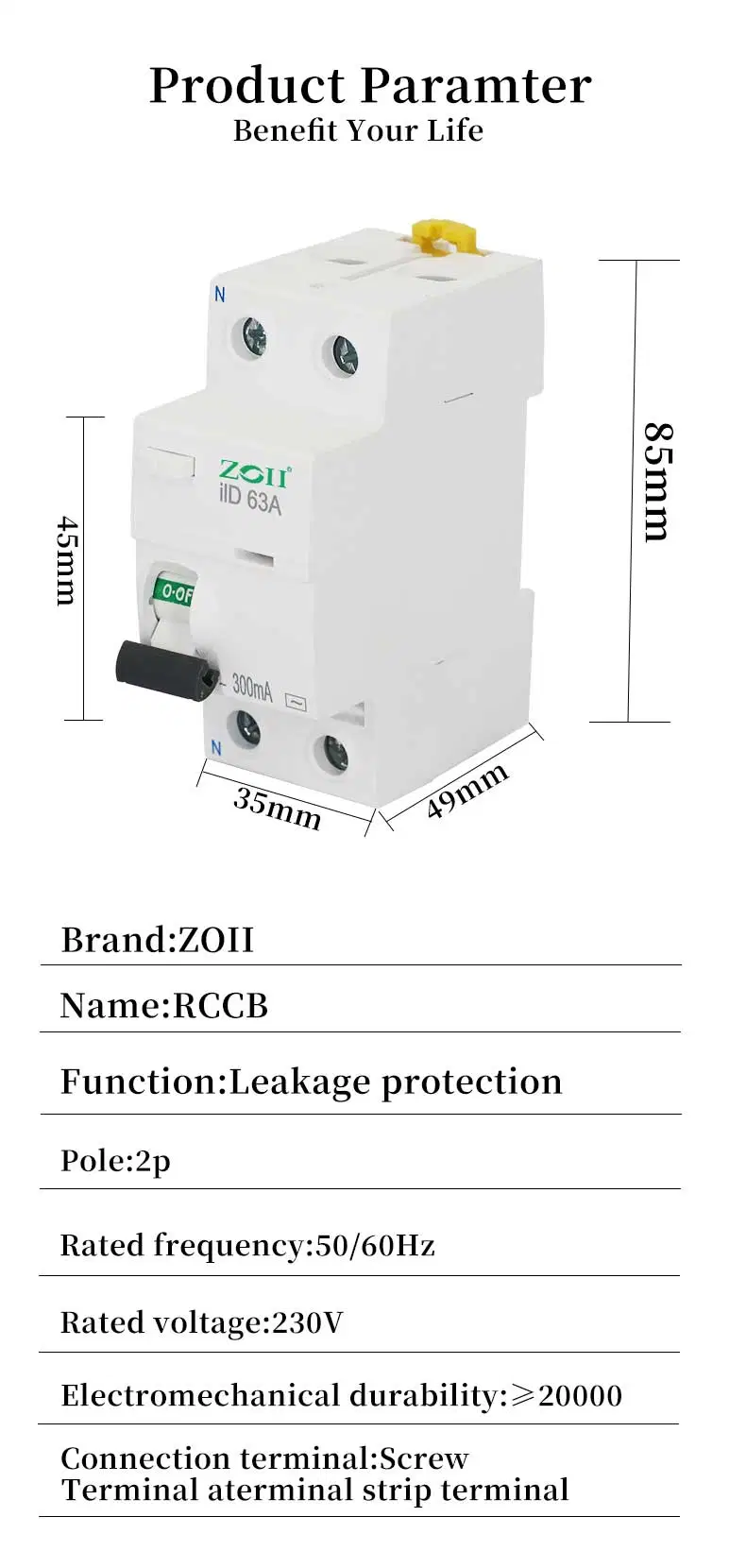 Zoii Electric Miniature Circuit Breaker AC DC 1p 1- 63 AMP Mini MCB Switch RCCB RCBO ELCB