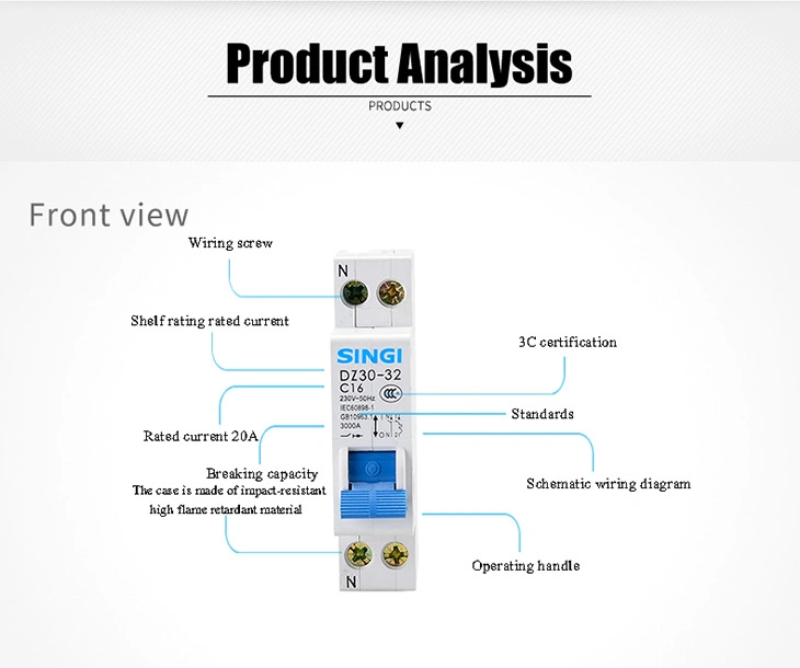 Rated Current 32A 230V 1p+N 30mA Mini Circuit Breaker MCB