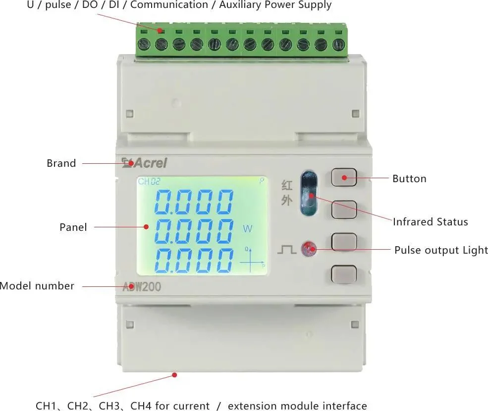 Acrel Adw210 Multi-Channel Energy Meter 3-Phase Standard Cts for dB Room