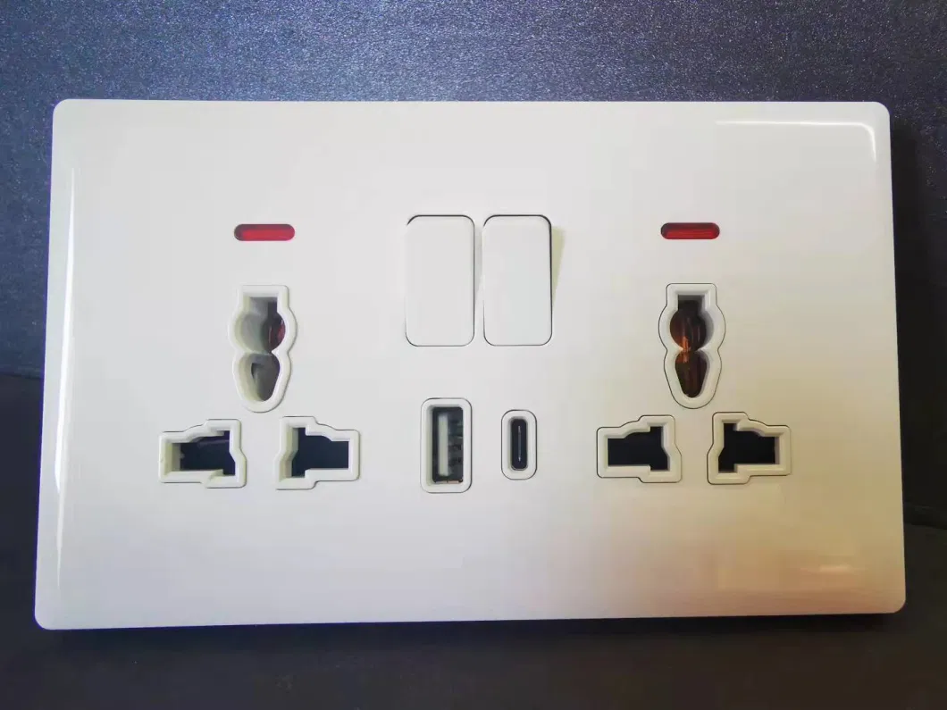 Wall Socket Double Switched with 2USB and 1 Type C Fast Charging 13 AMP 2 Gang Gray Electric Socket