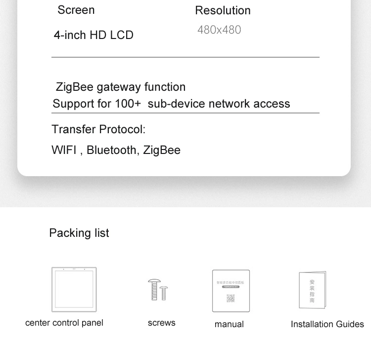 Tuya Home Smart Central Control Panel 4 Inch LCD Screen Touch Panel with Wireless Zigbee