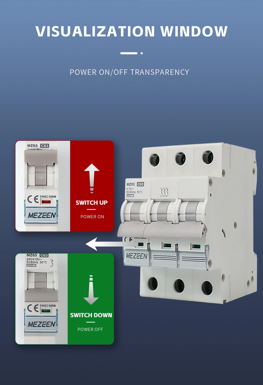 Mz65 Three Phase AC MCB Circuit Breaker Mini 63A 3pole for dB MCB Enclosure