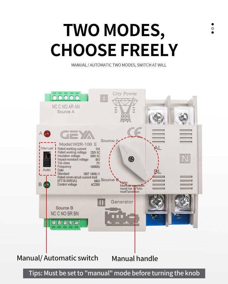 Geya W2r-110V-3p Electric Residential Transfer Geya 3 Phase Automatic Changeover Generator Switch