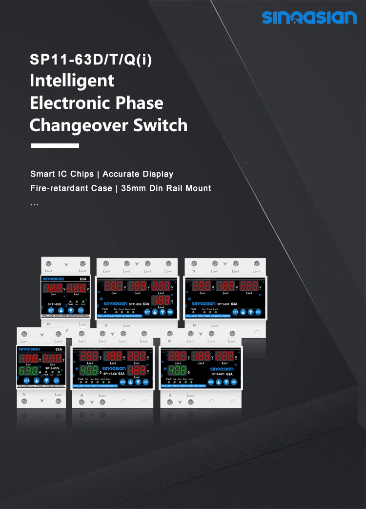 Double Inputs 1-63A Electronic Automatic Phase Change-Over Switch with Overload