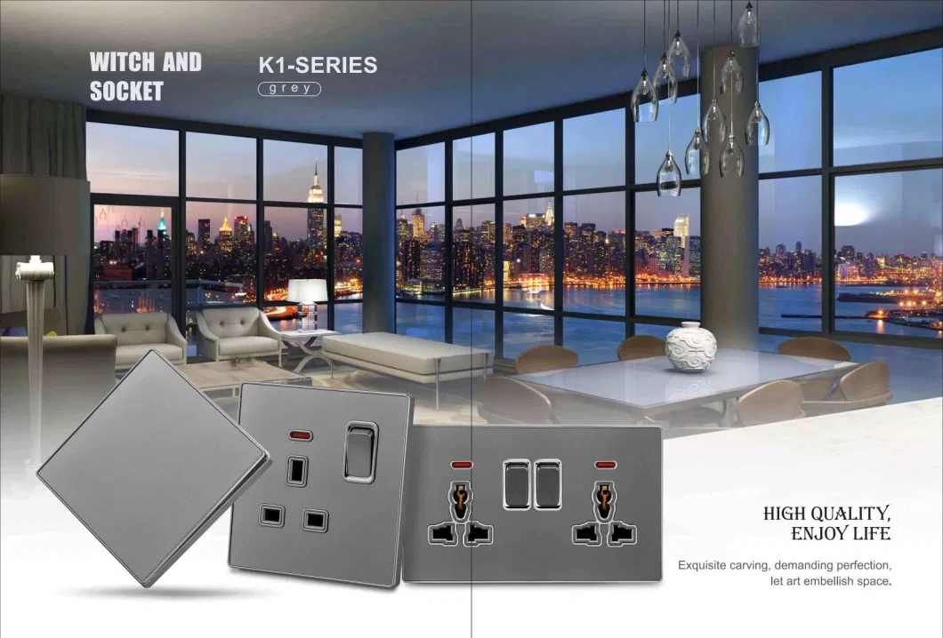 Wall Socket Double Switched with 2USB and 1 Type C Fast Charging 13 AMP 2 Gang Gray Electric Socket