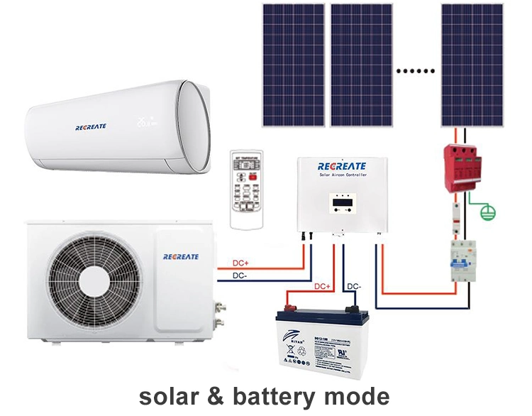 Efficient DC AC Solar Air Conditioner Manufacturer 24000BTU Inverter Split Wall Mounted for Home