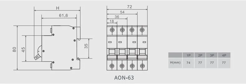 Aoasis Aon-63 Dz47 2p 2 Poles MCB Circuit Breaker Micro Miniature Mini Circuit Breaker