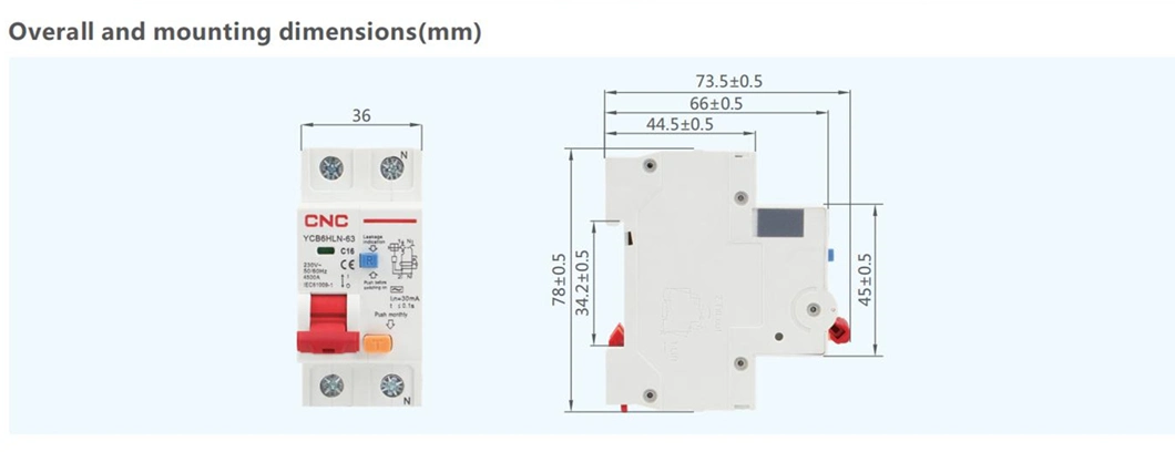 CNC Professional Miniature Circuit Breaker Manufacturer Ycb6hln 1 Pole 1-63 AMP MCB RCCB/RCBO/ELCB/MCB