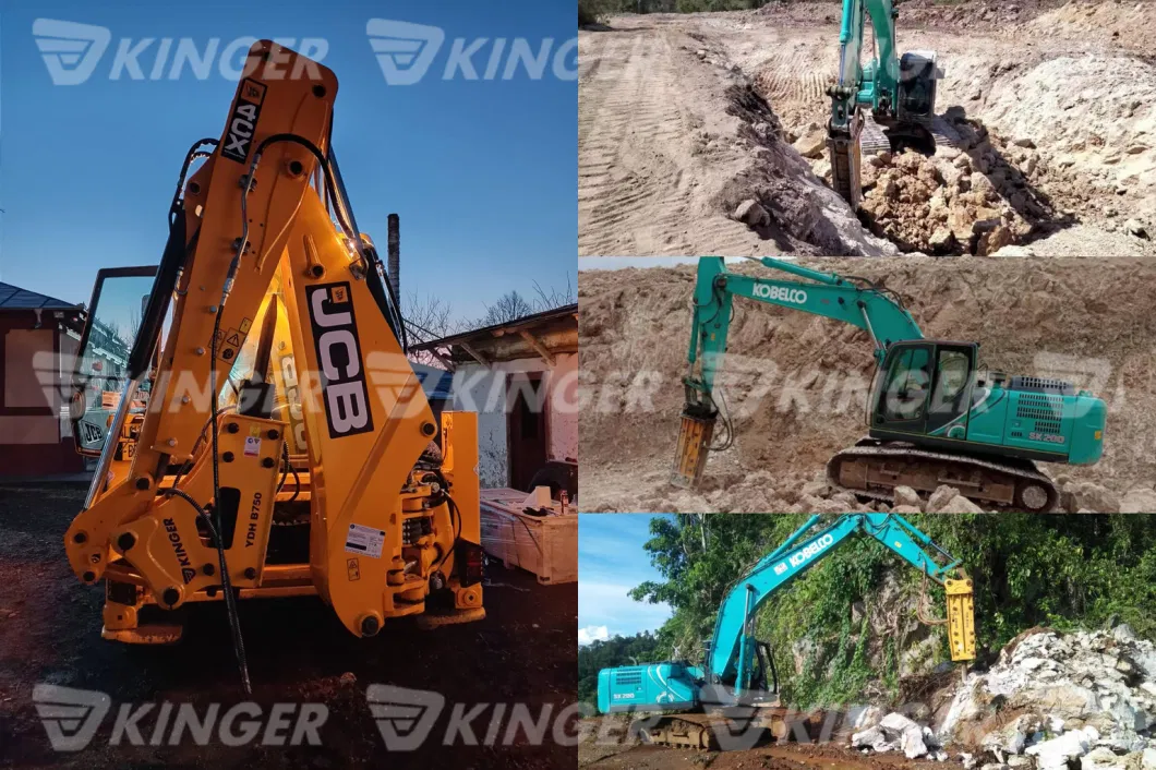 Kinger Mini Excavator Skid Steer Backhoe Demolition Hydraulic Jack Hammer Side Top Silent Box Type Stone Concrete Pile Impact Road Vibro Rock Breaker