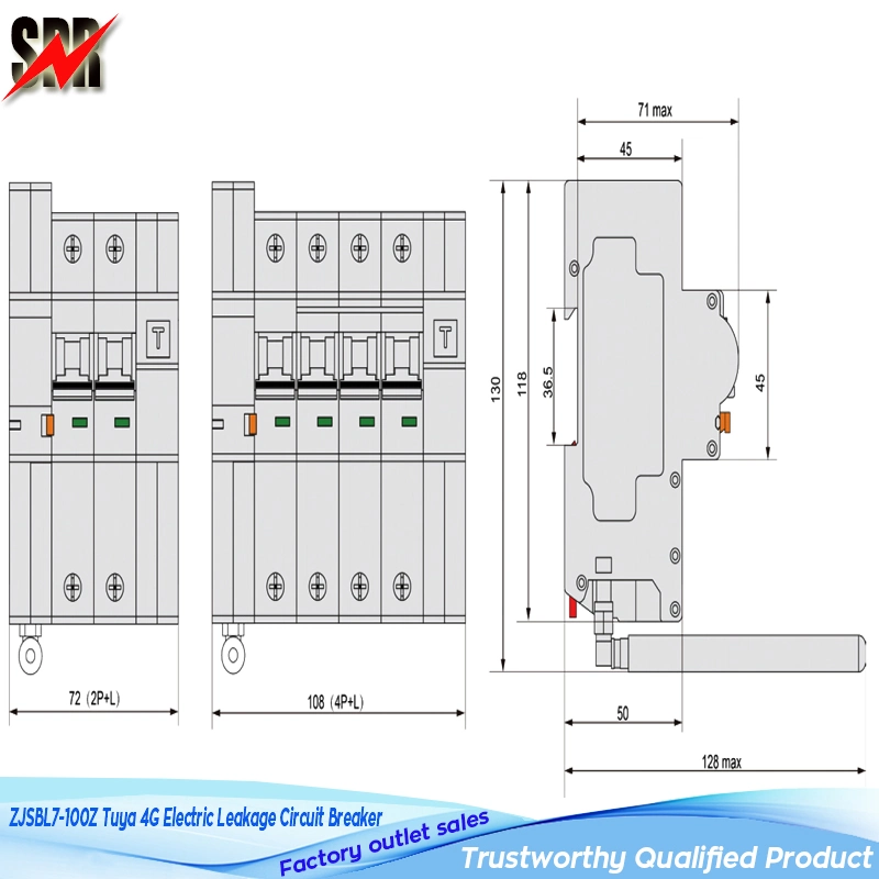 Zjsbl7-100z Tuya/WiFi/Zigbee 4G Electric Leakage Circuit Breaker, Tuya/WiFi/Zigbee 4G SIM Card ELCB, Tuya/WiFi/Zigbee Remote Control 4G 2p 4p RCBO