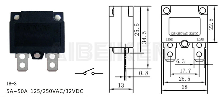 Electric Motor Overload Reset Switch 5A 10A 15A 20A 25A 30A Bent Terminal Automatic Circuit Breaker