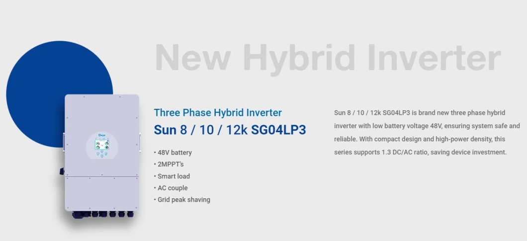 Large Quantity in Stock Deye 5kw 6kw 8kw Single Phase Hybrid Solar Inverter Low dB Home
