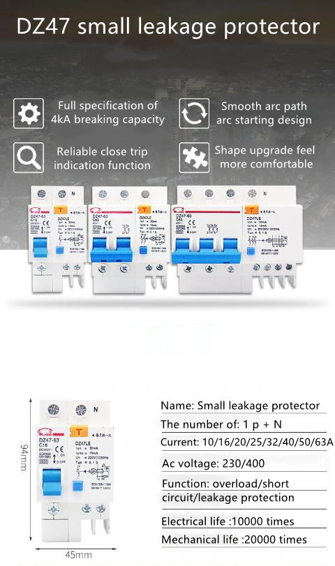 China 3p 6A Gwiec Plug-in Electronic Type RCBO Breaker Protector RCCB ELCB Dz47le