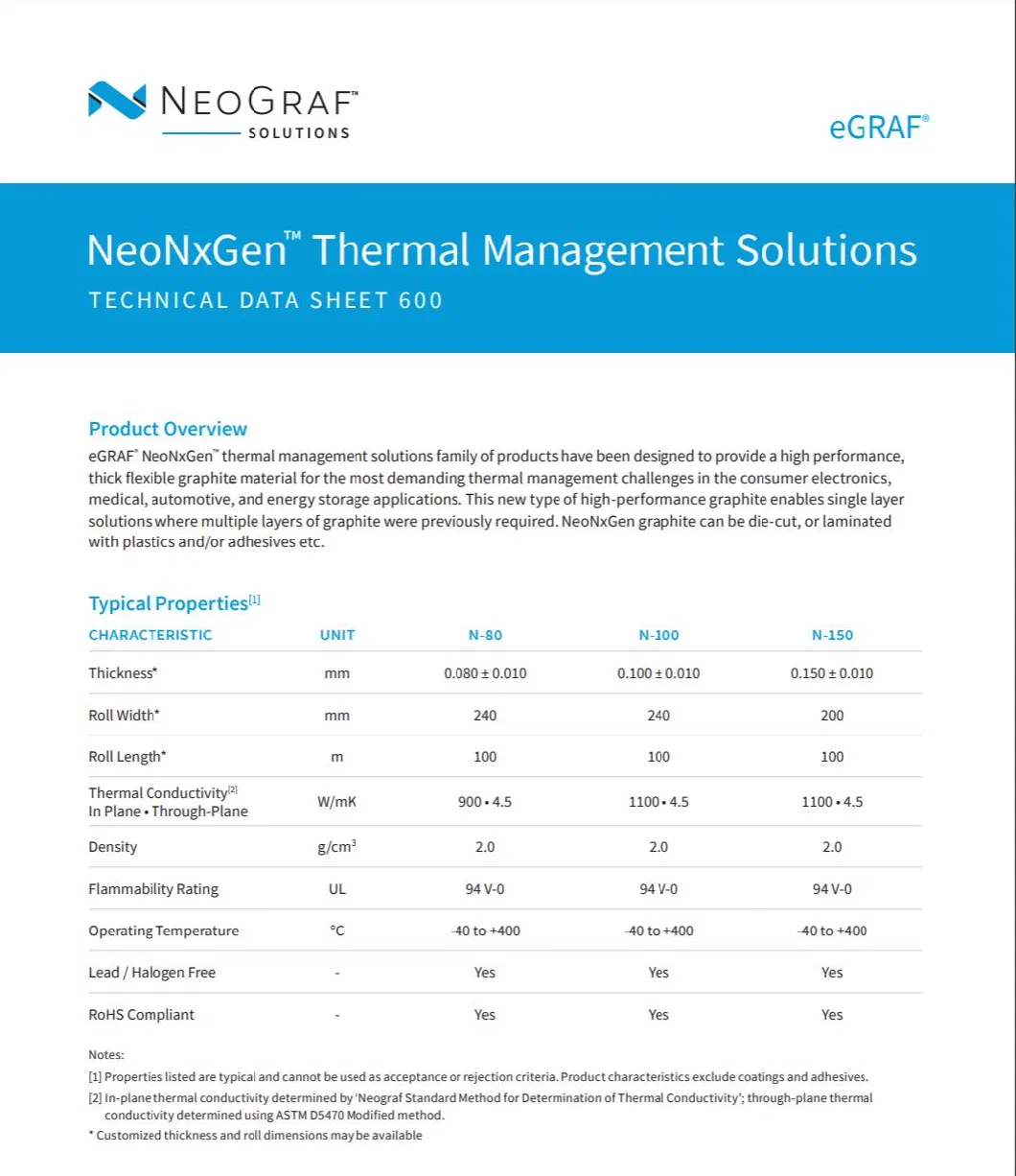 Egraf Neonxgen N Series Synthetic Graphite Single-Layer Graphite Thermal Management Solution for Chip on Boardpower Electronics Modules Custom LED Light Eng