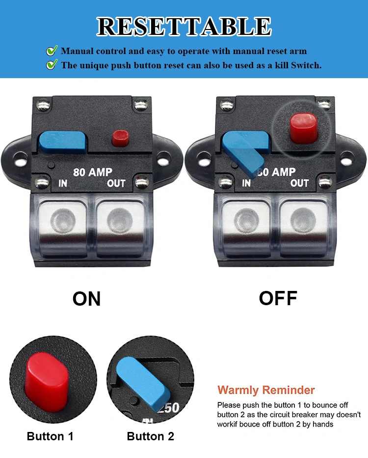 Heavy Duty Ignition Protected Inline Fuse Inverter Circuit Breaker Switchable Reset Button for Car RV ATV Winches Video Systems