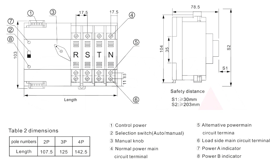 Automatic Transfer Switch Mini ATS Electrical Selector Switch DIN Rail Type 2p/3p/4p ATS Regular Type Dual Power ATS Electrical Switch