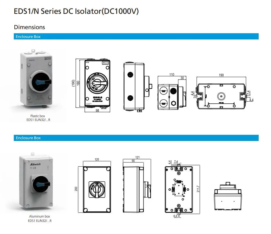 Main Switch Eds1EL 1000V 16A 4p 2MPPT IP66 Enclosure Box Outdoor