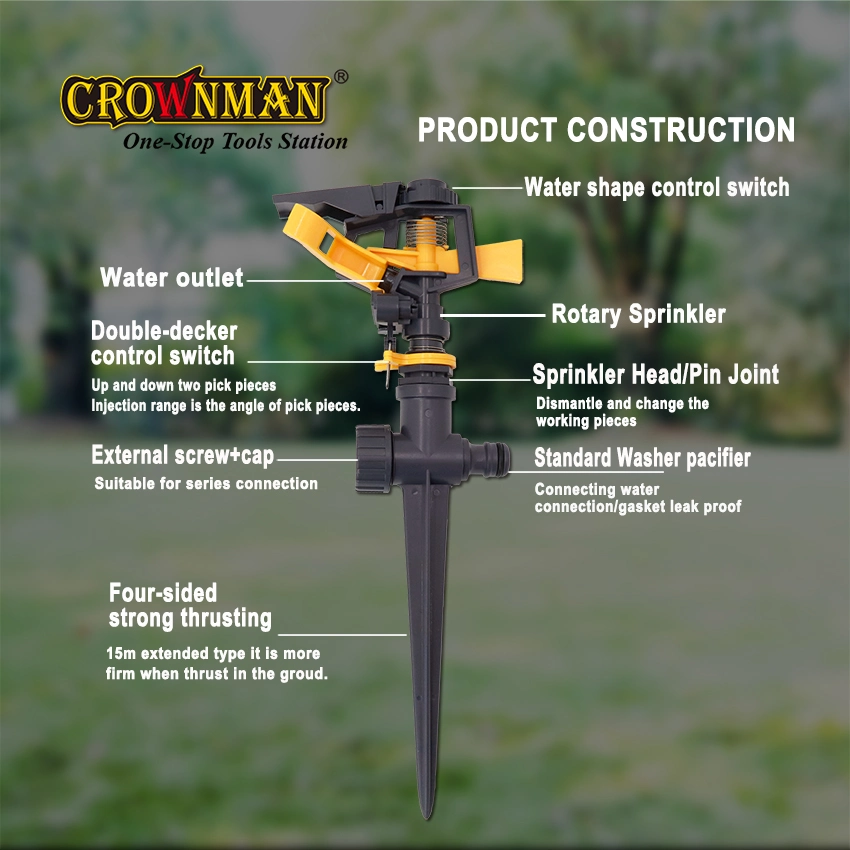 Crownman Garden Tools Impulse Sprinkler with Plastic Spike ABS Material for Irrigation