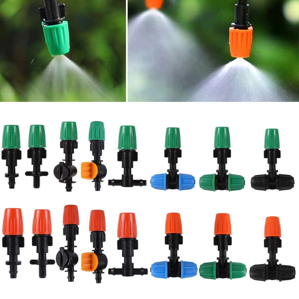 Adjustable Misting Nozzle Sprinkler with Locked Tee Barbed Mini Valve Connector Irrigation Cooling Fog Sprayer Nozzle