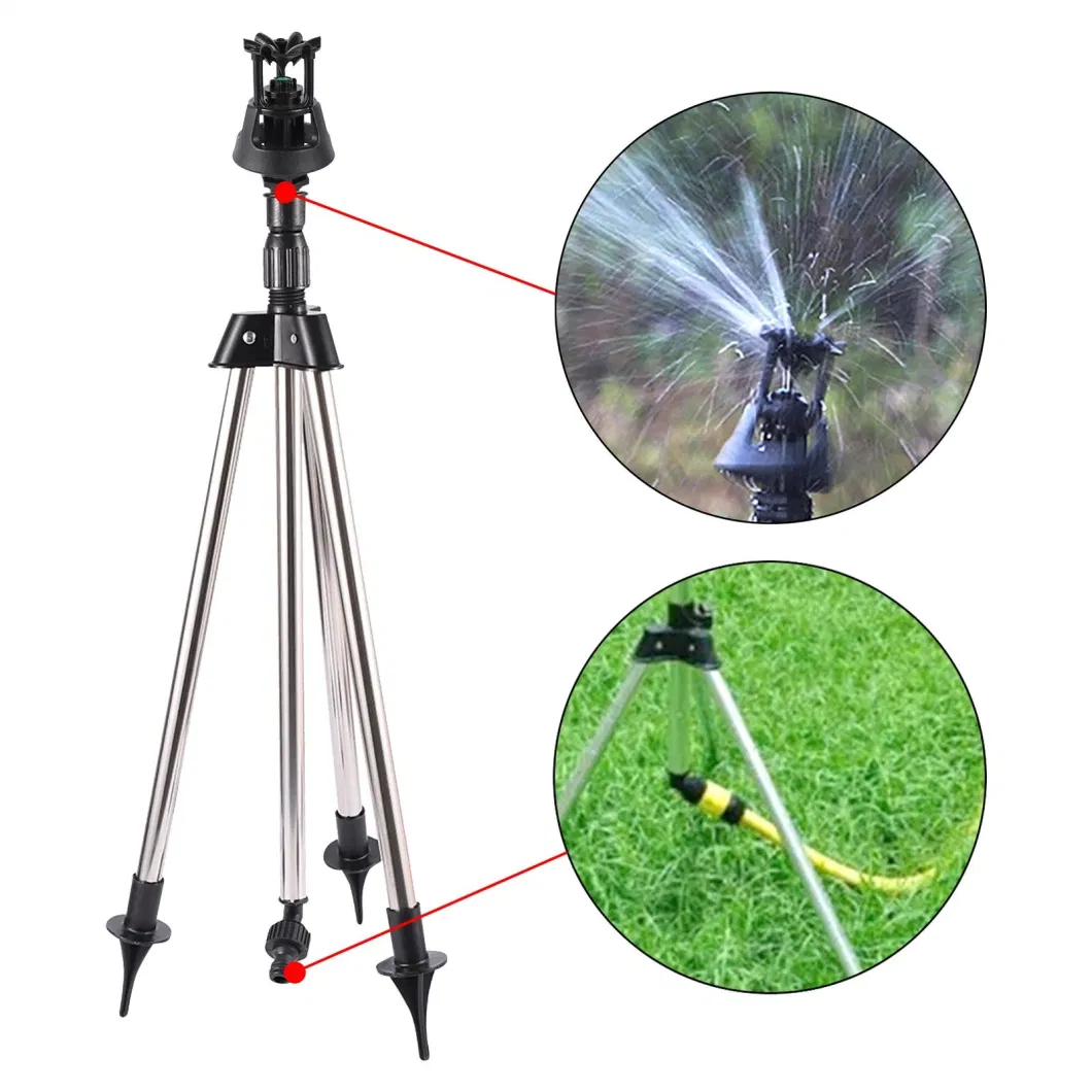 Garden Lawn 360 Degree Rocker Water Nozzle Automatic Rotating Sprinkler with Telescopic Tripod