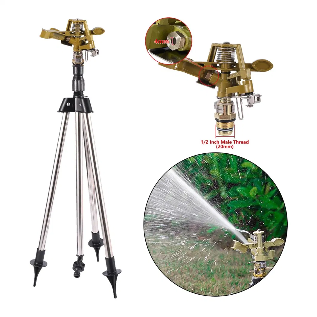 Garden Lawn 360 Degree Rocker Water Nozzle Automatic Rotating Sprinkler with Telescopic Tripod