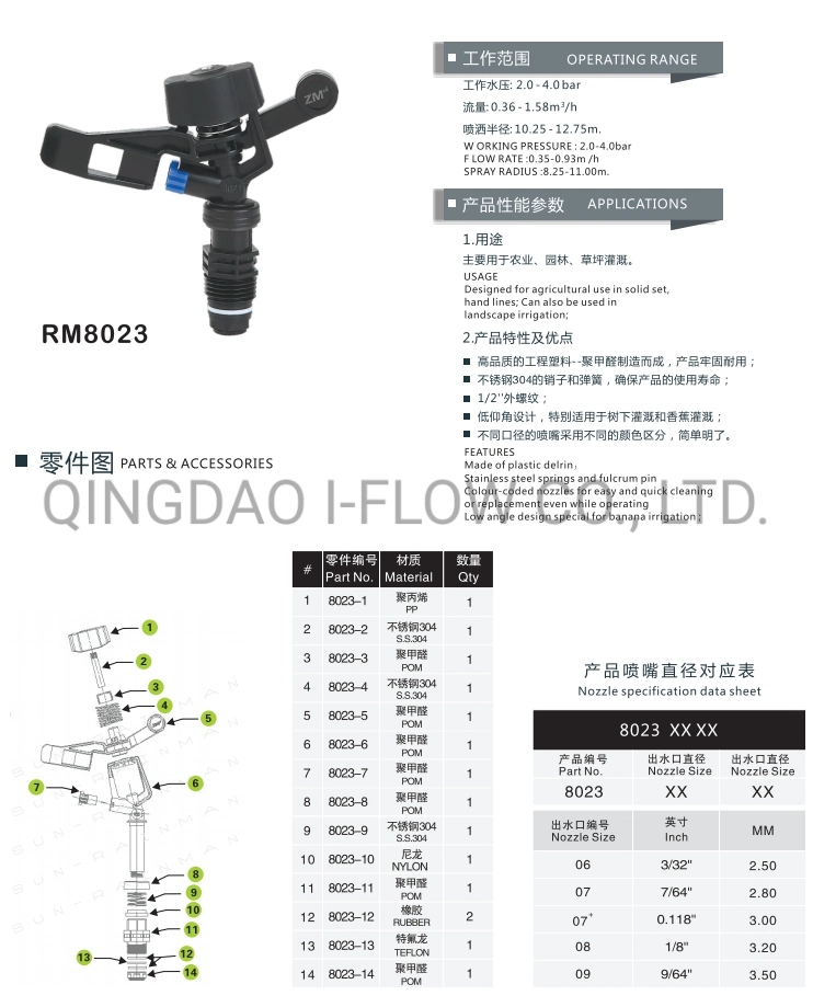 Lawn Long Range Sprinkler Irrigation System Plastic Impact Sprinkler