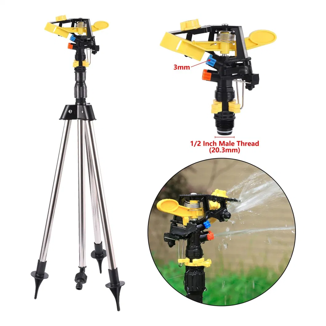 Garden Lawn 360 Degree Rocker Water Nozzle Automatic Rotating Sprinkler with Telescopic Tripod