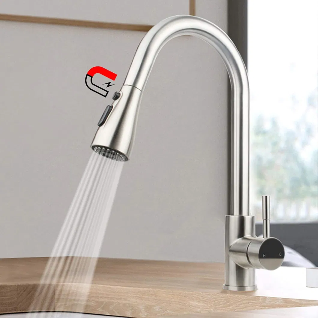 Cupc Magnetic High Arc Pull out Brushed Nickel Kitchen Faucet, Pull Down 3-Function Sprayer with Aquablade Mode