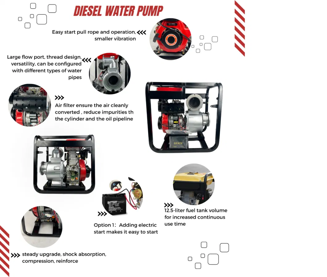 Dp60 Agricultural Irrigation Pump Recoil Start 6 Inch Air-Cooled High Pressurized Diesel Water Pump