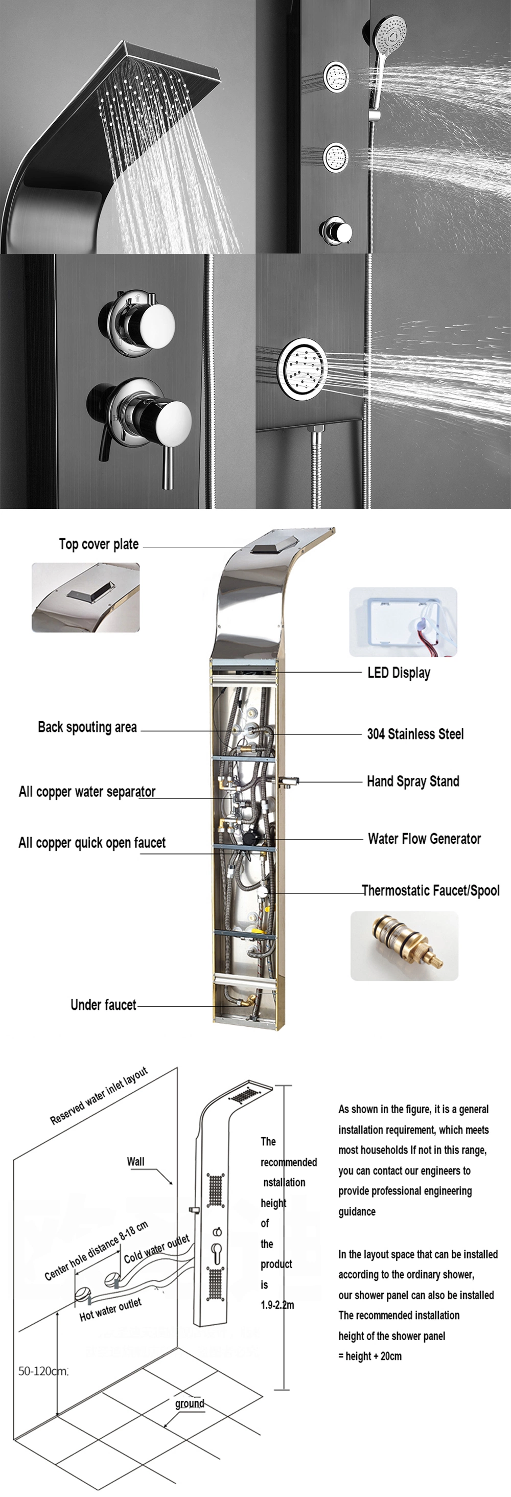 Shower Wall Panel Tower System 3-Function Shower System Set Rainfall Waterfall Shower Head Handheld Sprayer Massage