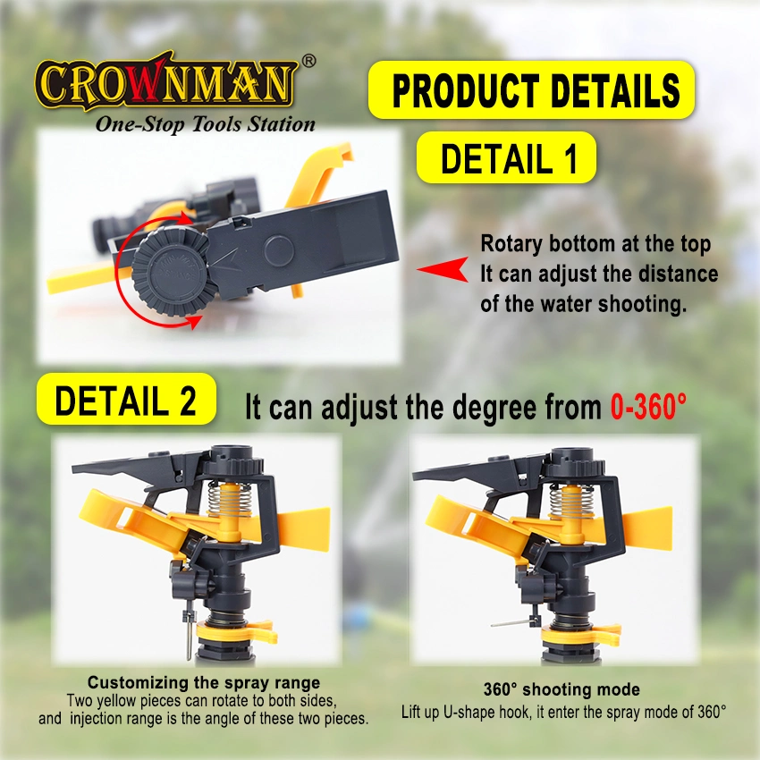 Crownman Garden Tools, Impulse Sprinkler with Zinc Alloy Spike