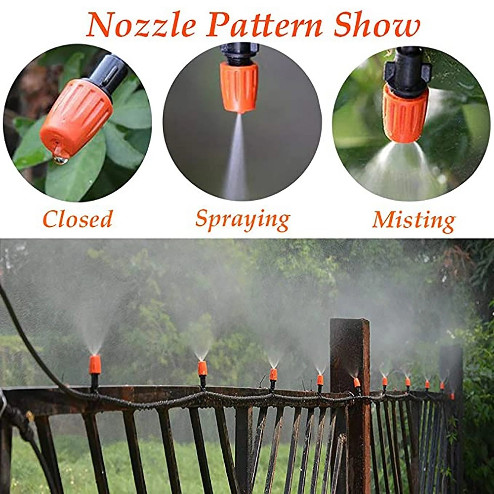 Adjustable Misting Nozzle Sprinkler with Locked Tee Barbed Mini Valve Connector Irrigation Cooling Fog Sprayer Nozzle