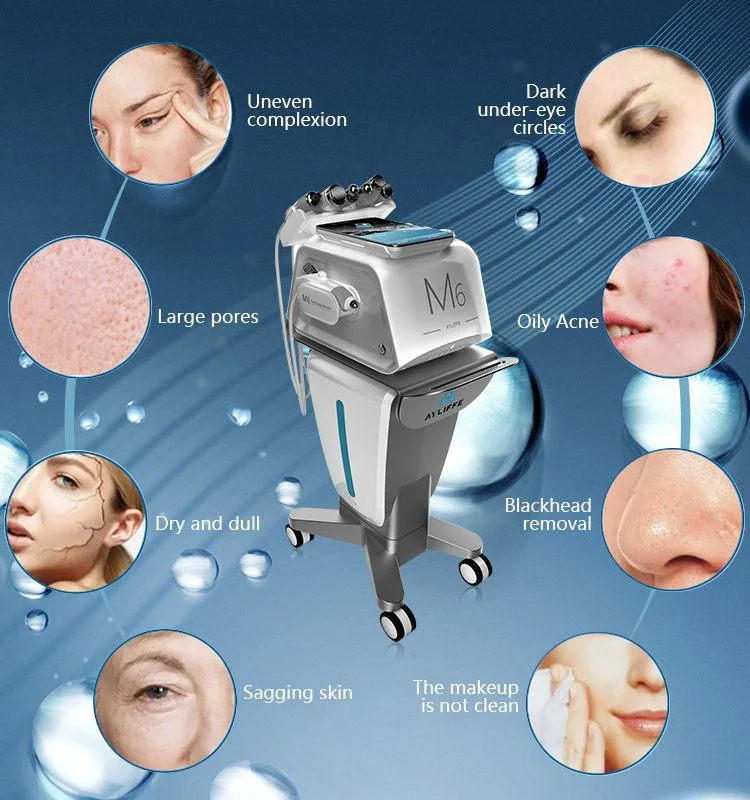 M6 New Design 6 in 1 Hydrogen Oxygen Facial Machine Plasma Acne Removal Multifunction Water Jet Peel Cleanser Pore Clean Micro Bubbles Sprayer