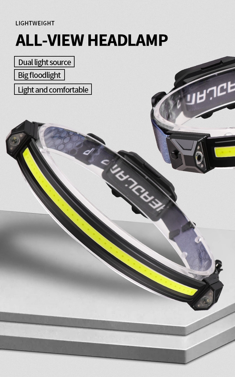 600lm XPE+COB +4red LED Sensor Adjust Dual Light Type-C Rechargeable Work Light Outdoor Headlamp