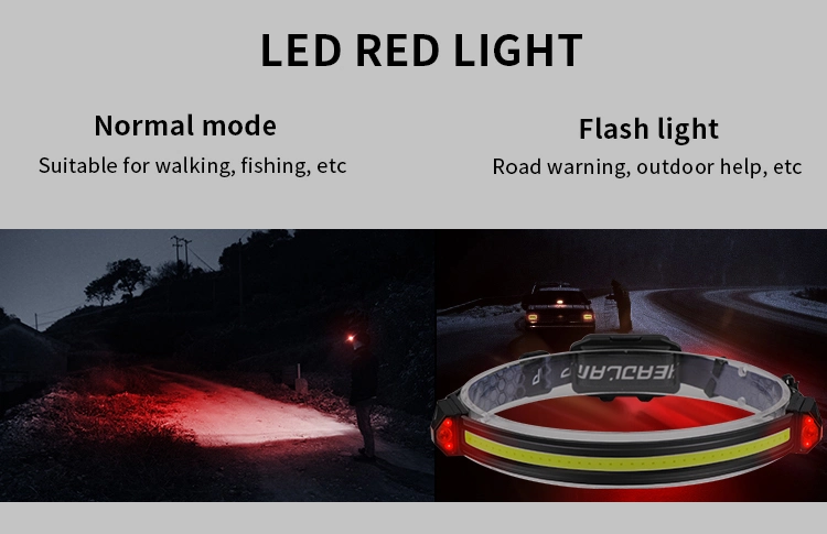 600lm XPE+COB +4red LED Sensor Adjust Dual Light Type-C Rechargeable Work Light Outdoor Headlamp