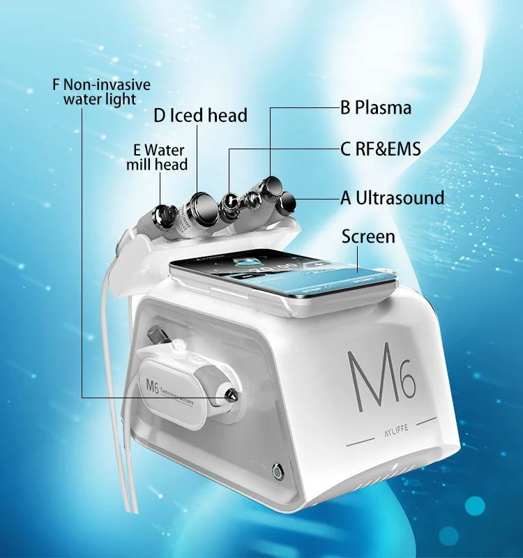 M6 New Design 6 in 1 Hydrogen Oxygen Facial Machine Plasma Acne Removal Multifunction Water Jet Peel Cleanser Pore Clean Micro Bubbles Sprayer