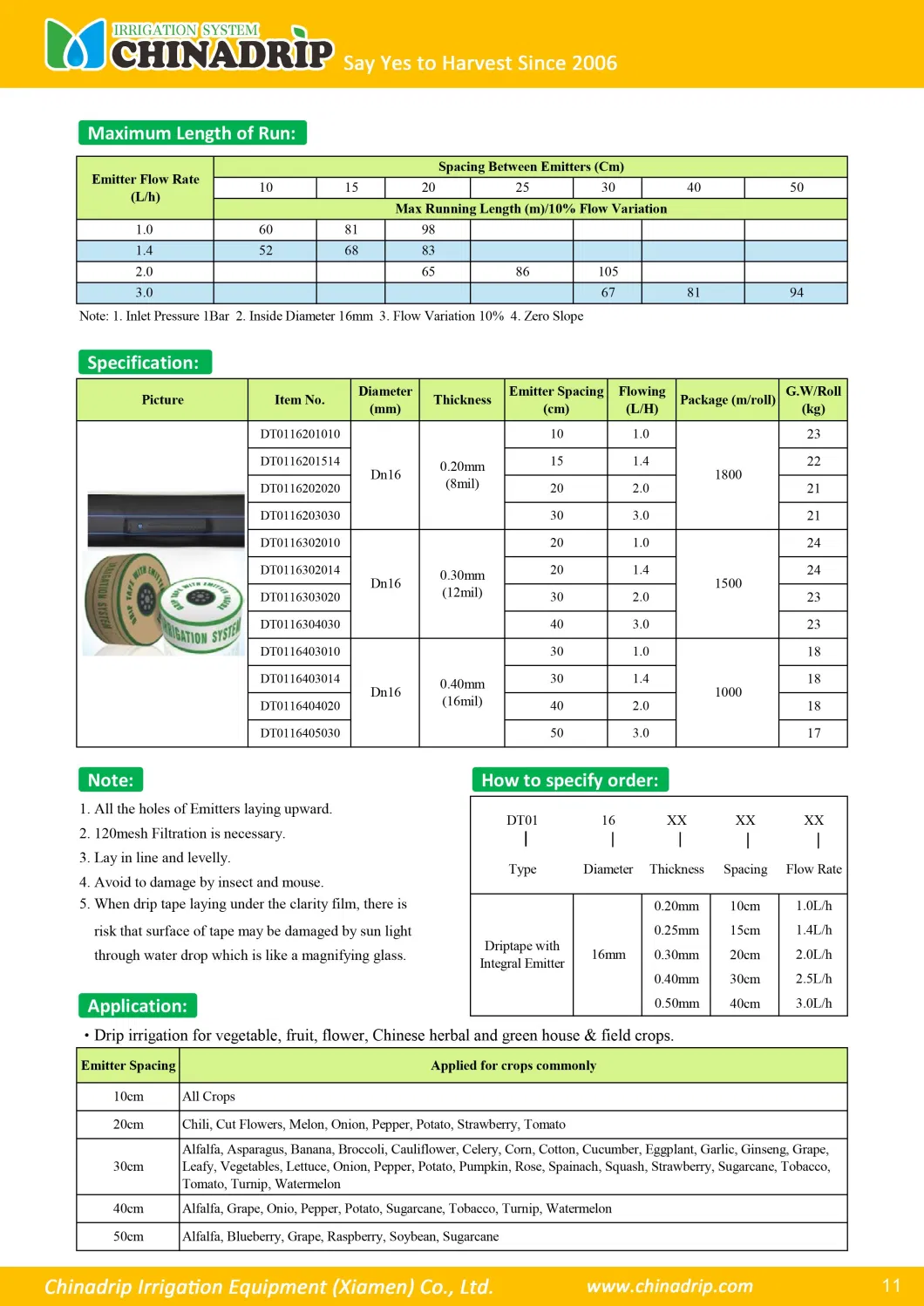 Farm Drip Irrigation System PE Drip Tape with Emitter Dripper