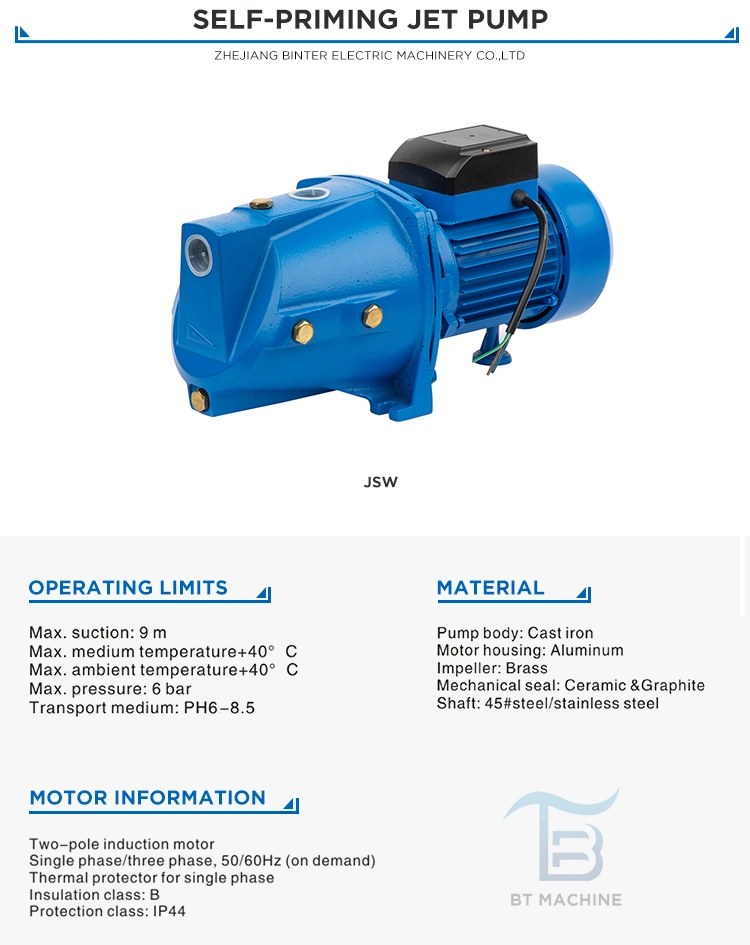 High Efficiency Jsw-10m 0.75HP Jet Pump Irrigation Garden Water Pump